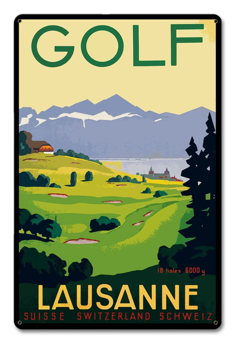 Golf Lausanne Switzerland Vintage Sign