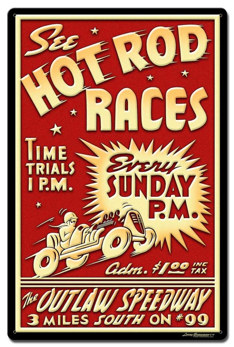 1950's Hot Rod Races Vintage Sign