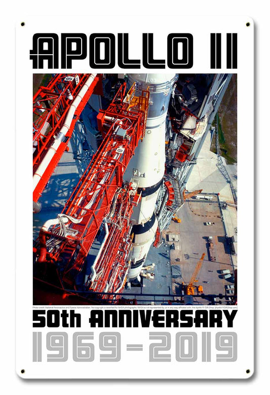 Apollo 11 50th Anniversary Saturn V Launch Tower White Metal Sign Vintage Sign