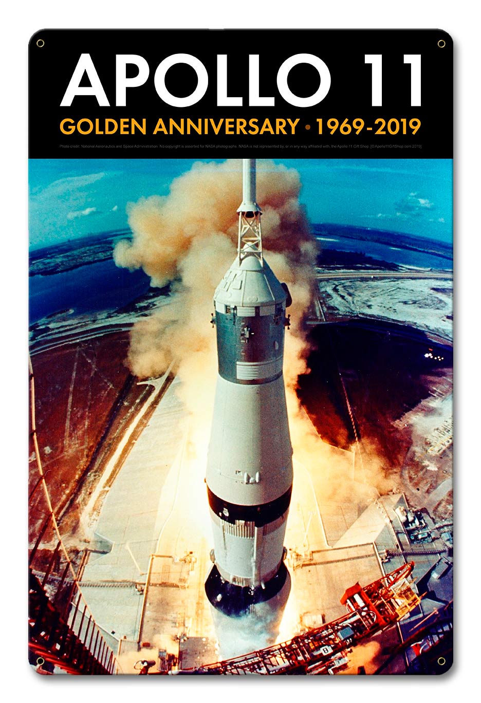 Apollo 11 50th Anniversary Launch on Pad 39A Black Metal Sign Vintage Sign