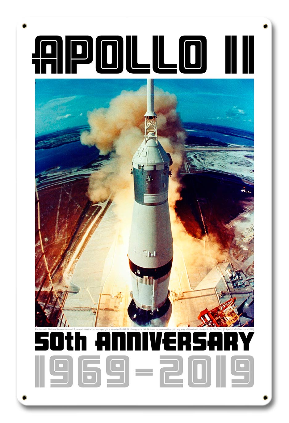 Apollo 11 50th Anniversary Launch on Pad 39A White Metal Sign Vintage Sign