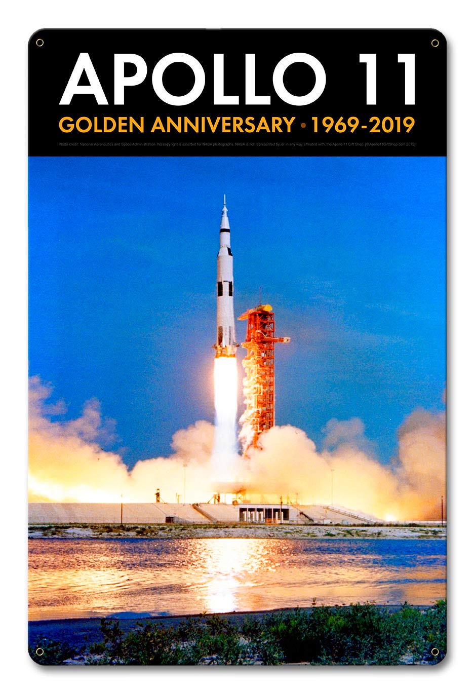 Apollo 11 50th Anniversary Liftoff on Pad 39A Black Metal Sign Vintage Sign