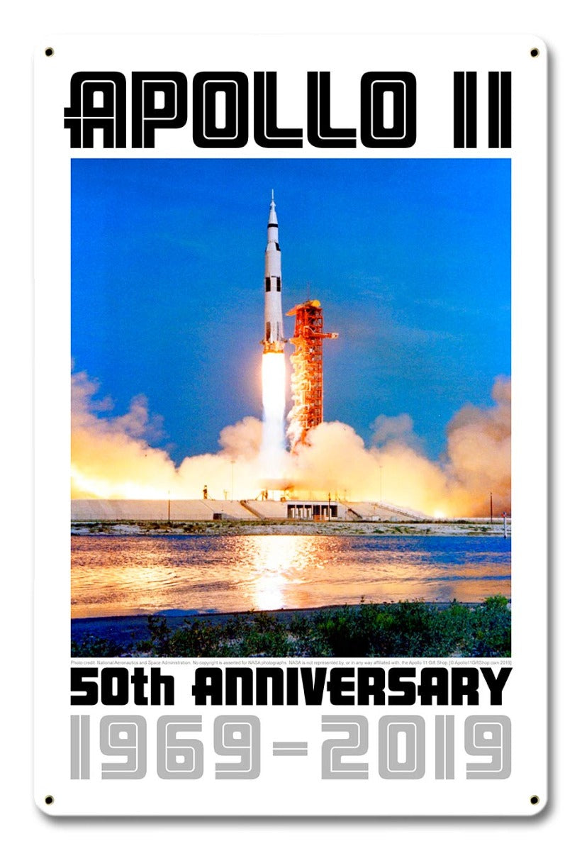 Apollo 11 50th Anniversary Liftoff on Pad 39A White Metal Sign Vintage Sign