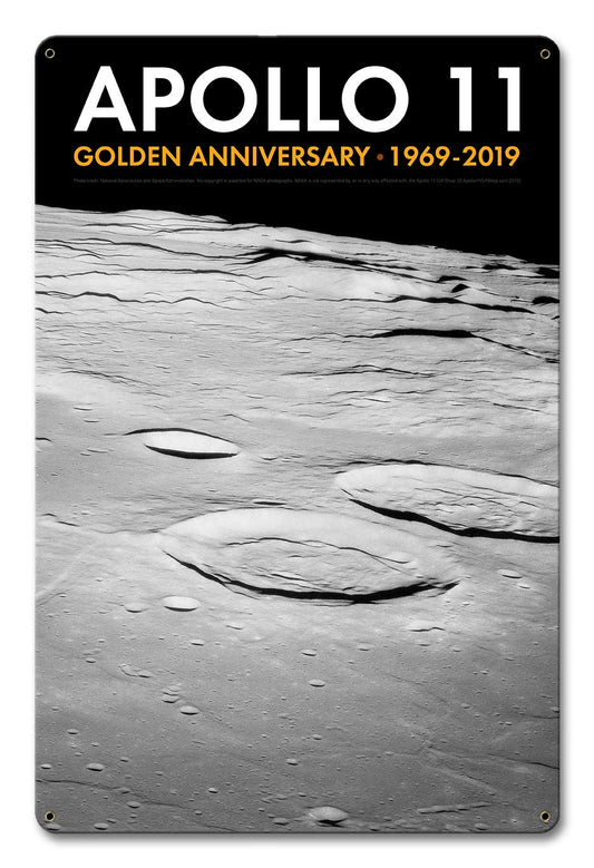 Apollo 11 50th Anniversary Craters on the Lunar Surface Black Metal Sign Vintage Sign