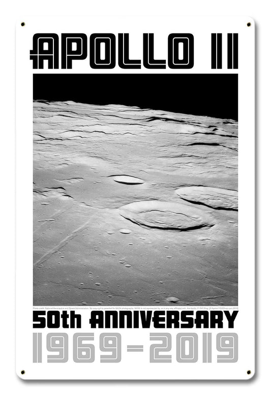 Apollo 11 50th Anniversary Craters on the Lunar Surface White Metal Sign Vintage Sign