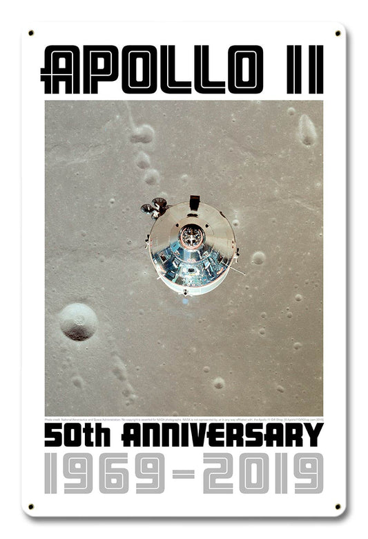 Apollo 11 50th Anniversary CSM Columbia in Lunar Orbit White Metal Sign Vintage Sign