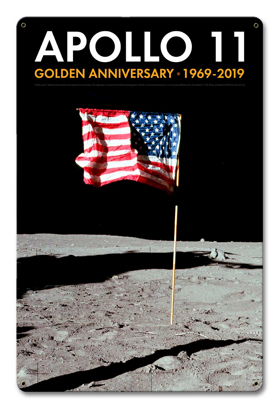 Apollo 11 50th Anniversary US Flag Planted on the Moon Black Metal Sign Vintage Sign