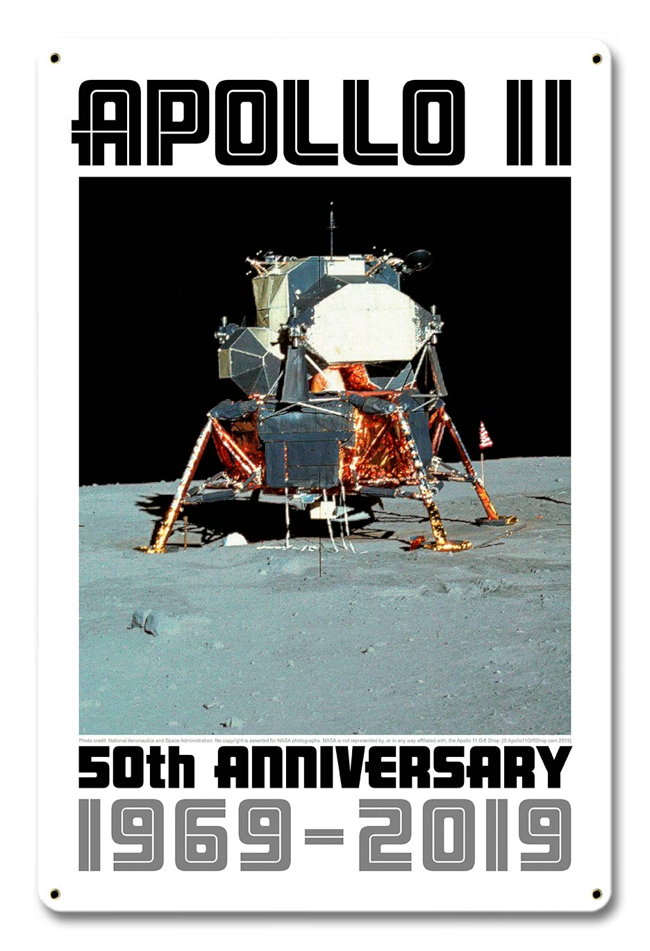 Apollo 11 50th Anniversary Eagle LM LEM Lunar Module White Metal Sign Vintage Sign