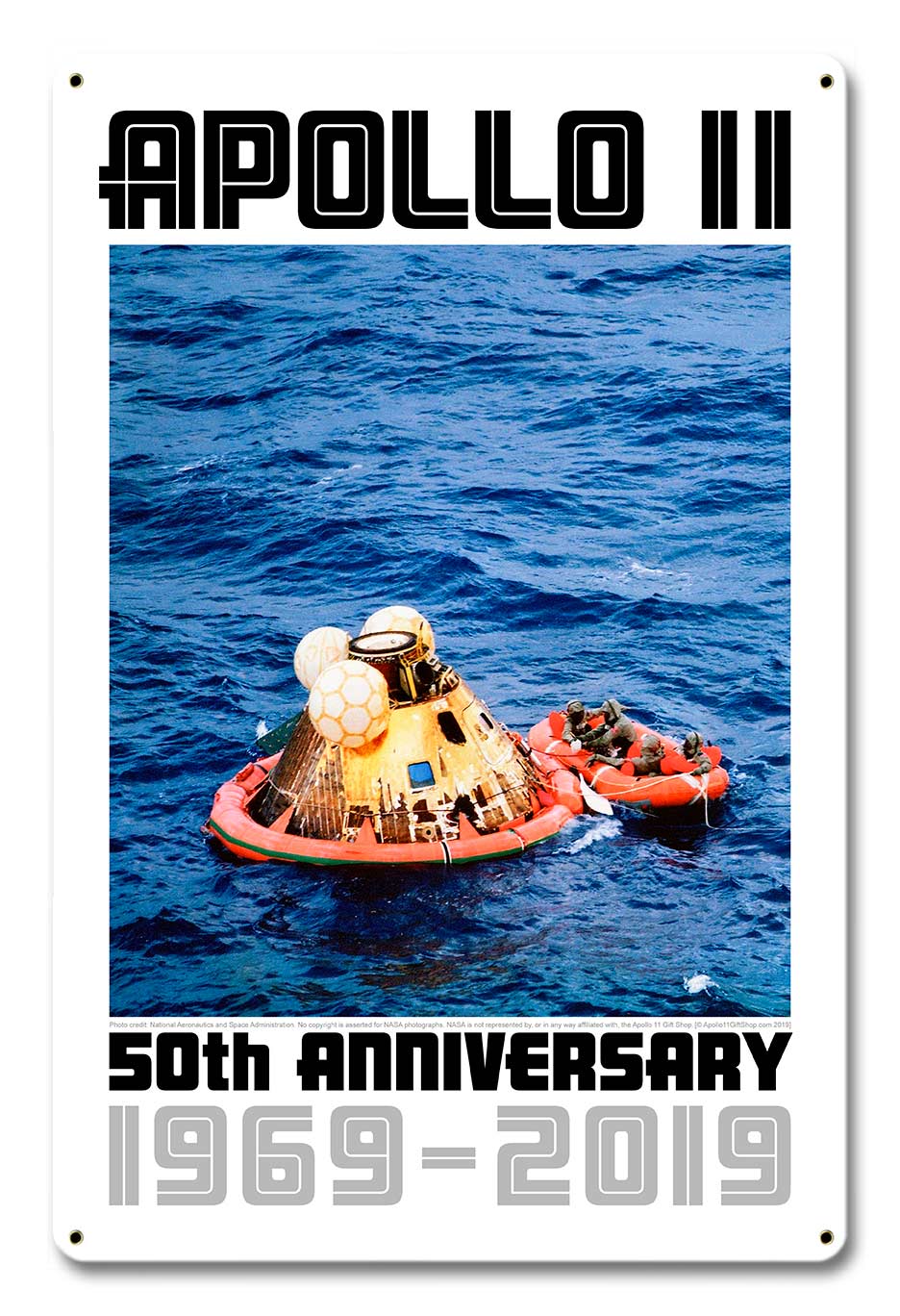 Apollo 11 50th Anniversary Splashdown in the Pacific White Metal Sign Vintage Sign