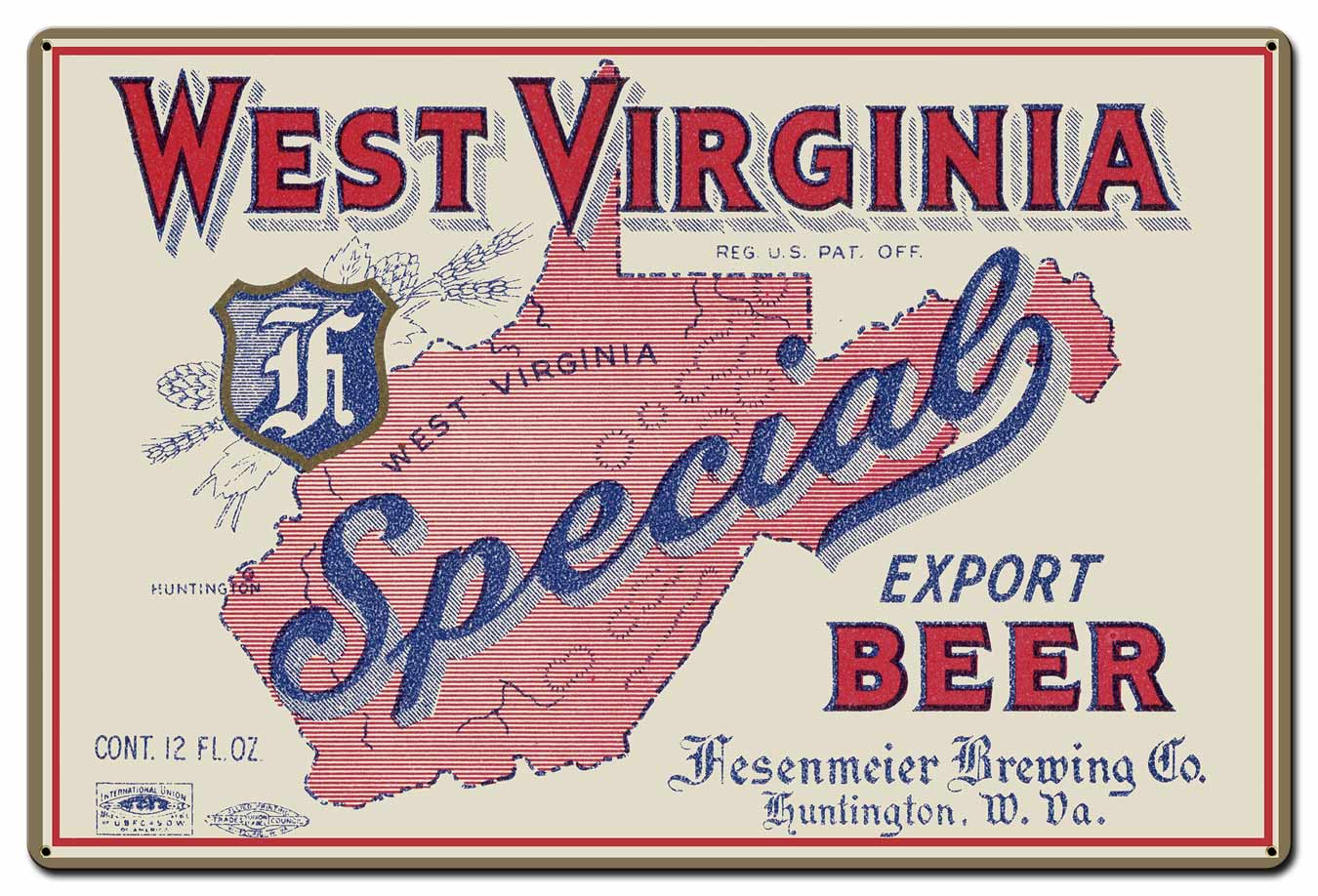 West Virginia Special Export 36 X 24 vintage metal sign