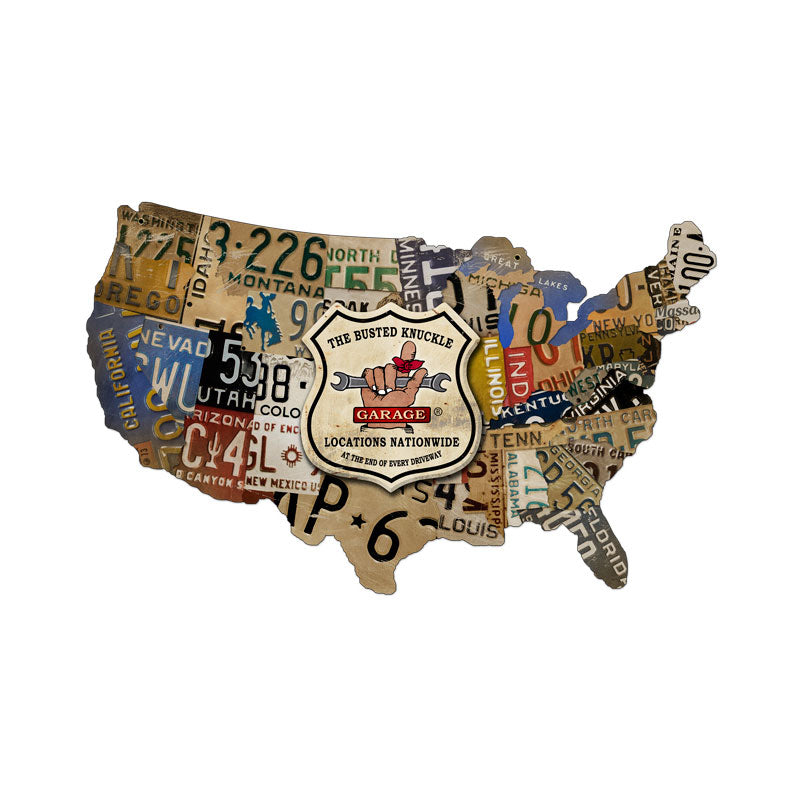 License Plate Map Vintage Sign