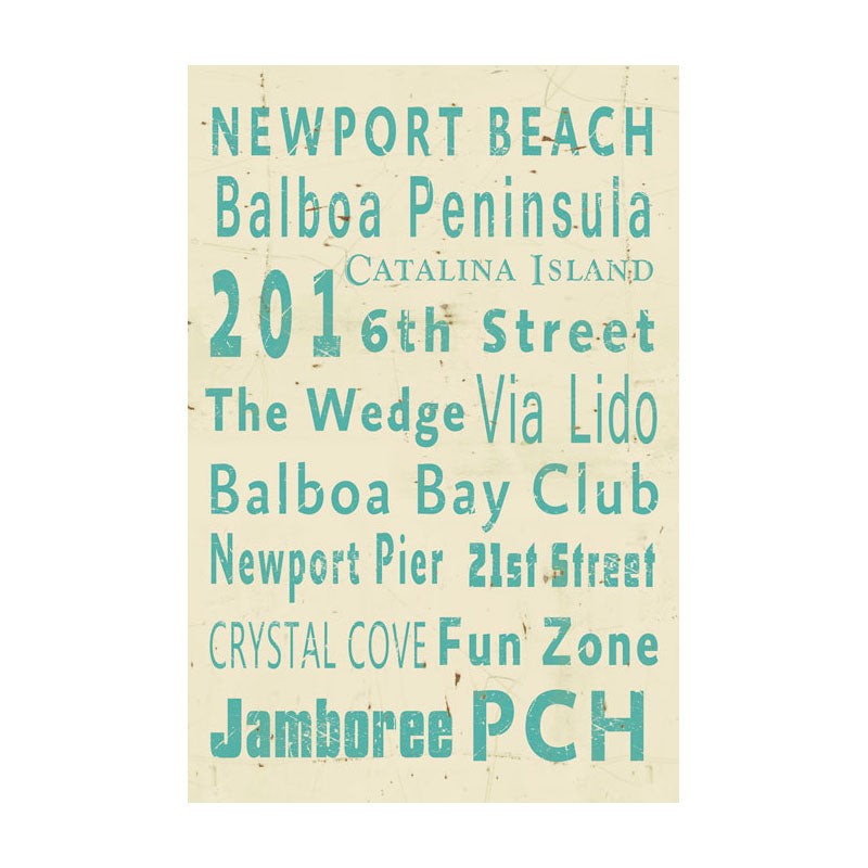 CAL228 - 16 X 24 NEWPORT BEACH CREME/AQUA VINTAGE SIGN