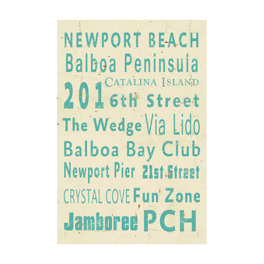 CAL228 - 16 X 24 NEWPORT BEACH CREME/AQUA VINTAGE SIGN