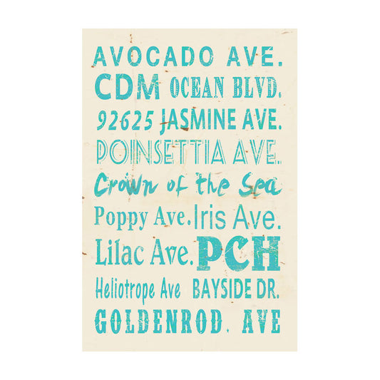 CAL289 - 16 X 24 CORONA DEL MAR STREETS AQUA VINTAGE SIGN