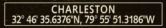 CAL408 - 36 X 6 CHARLESTON LAT LONG VINTAGE SIGN