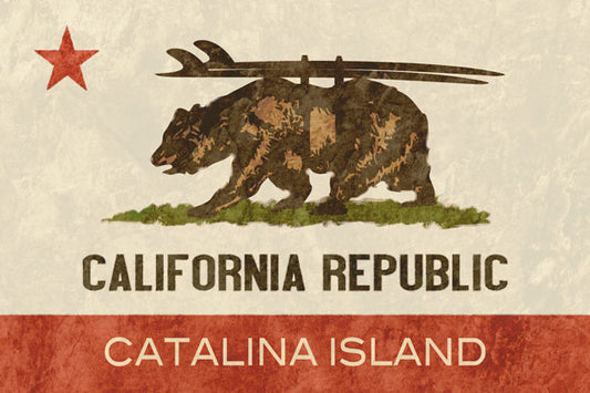 CAL443 - 24 X 16 VINTAGE SIGN - CALI BEAR W/ BOARDS - CATALINA ISLAND