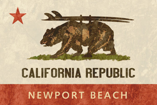 CAL445 - 36 X 24 CALI BEAR W/SURFBOARD - NEWPORT BEACH VINTAGE SIGN