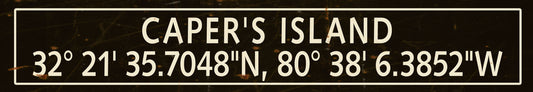 CAL493 - 36 X 6 CAPERS ISLAND LAT LONG VINTAGE SIGN