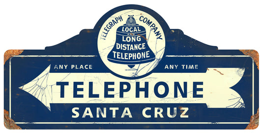 CAL516 - 26X14 TELEPHONE VINTAGE SIGN SANTA CRUZ