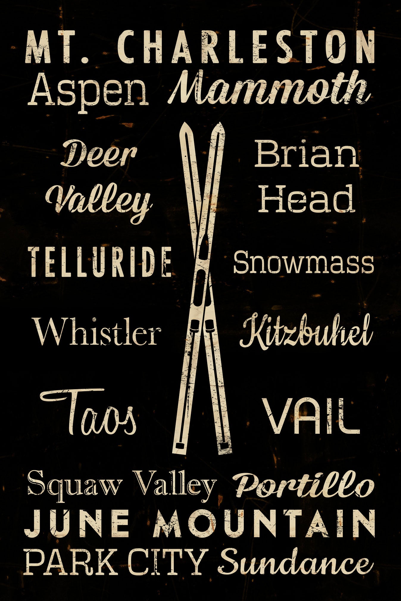 CAL524 - 16 X 24 DENISE SKIS CROSSED VINTAGE SIGN