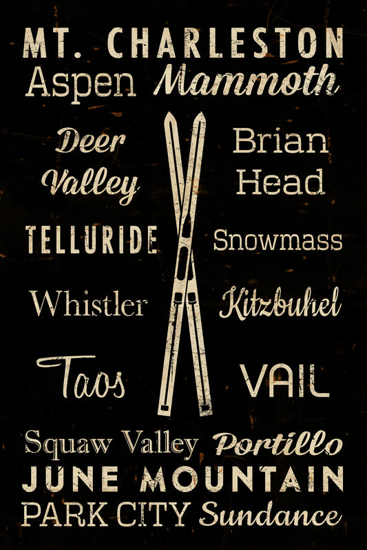 CAL524 - 16 X 24 DENISE SKIS CROSSED VINTAGE SIGN