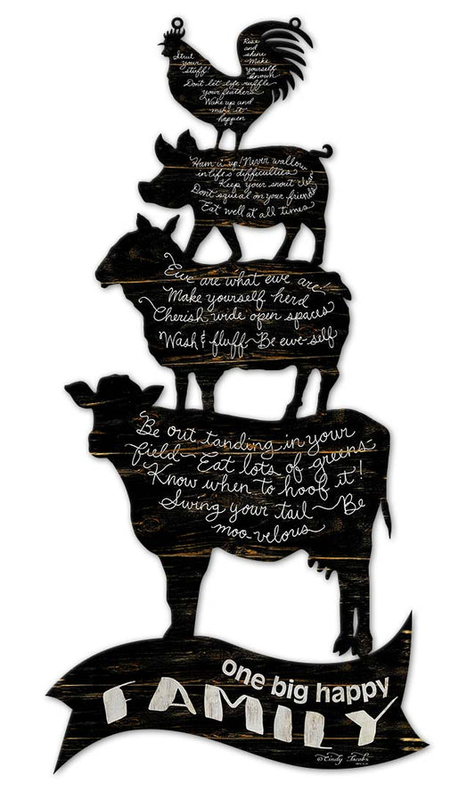 Animal X 4 One Big Happy Recovered Vintage Sign