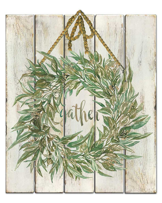 Wreath Sage GATHER Vintage Sign