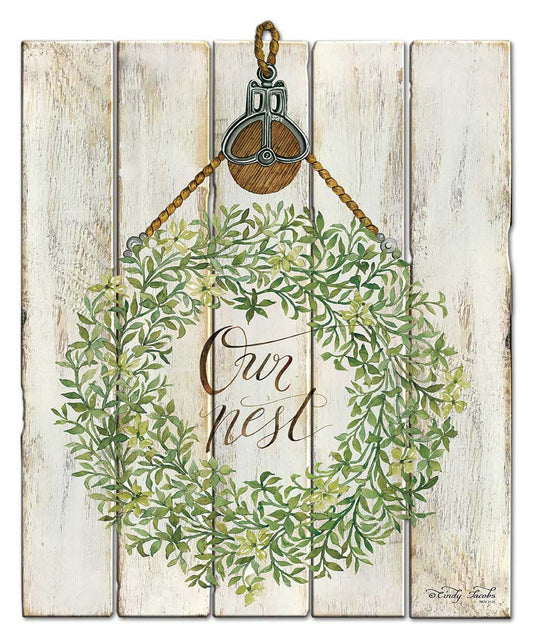 Wreath Sage Our Nest Vintage Sign