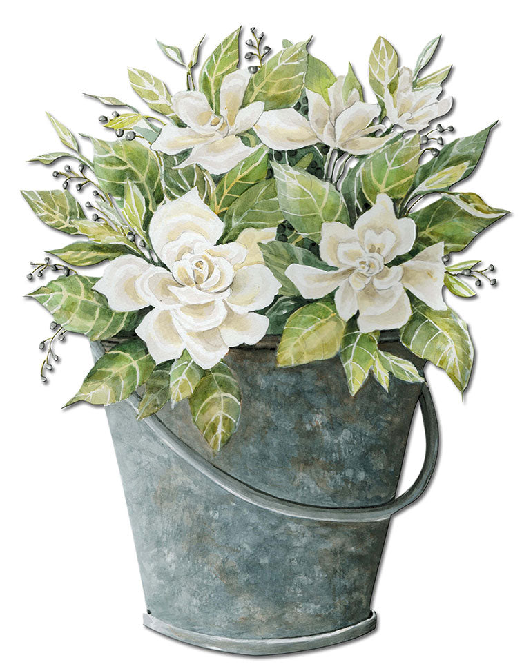 GAL White Flower Bucket Vintage Sign