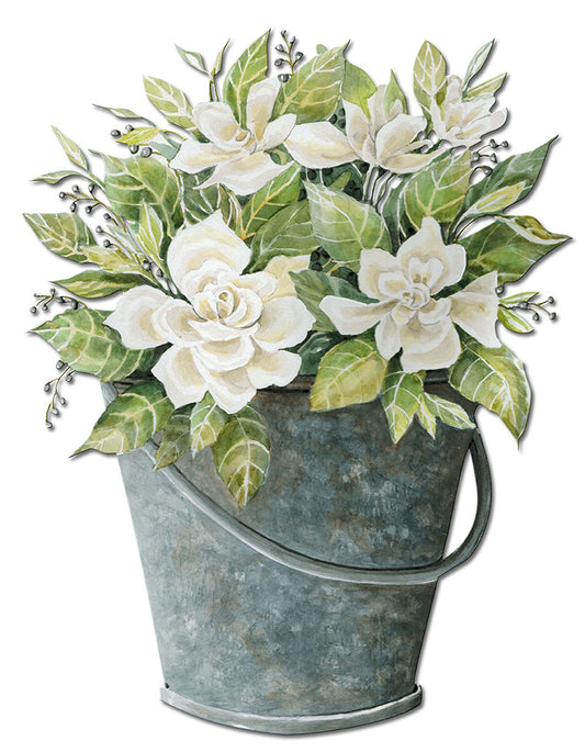 GAL White Flower Bucket Vintage Sign