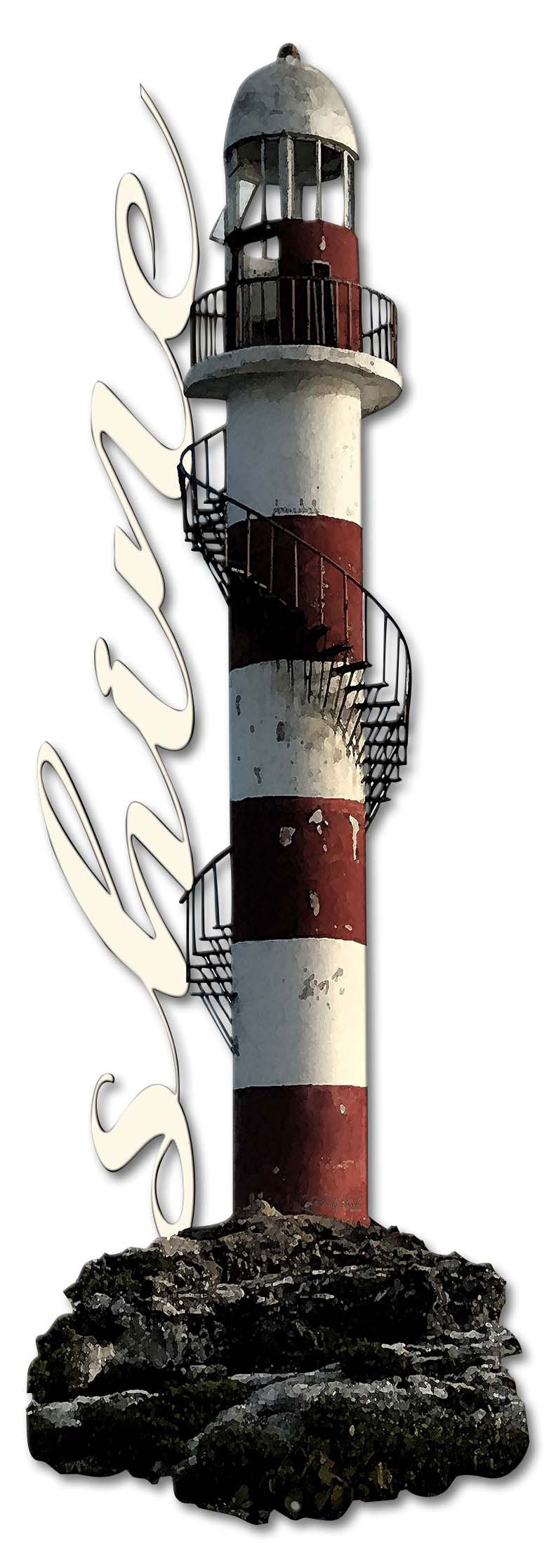 Coastal Lighthouse Cutout Vintage Sign