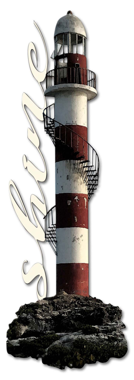 Coastal Lighthouse Cutout Vintage Sign