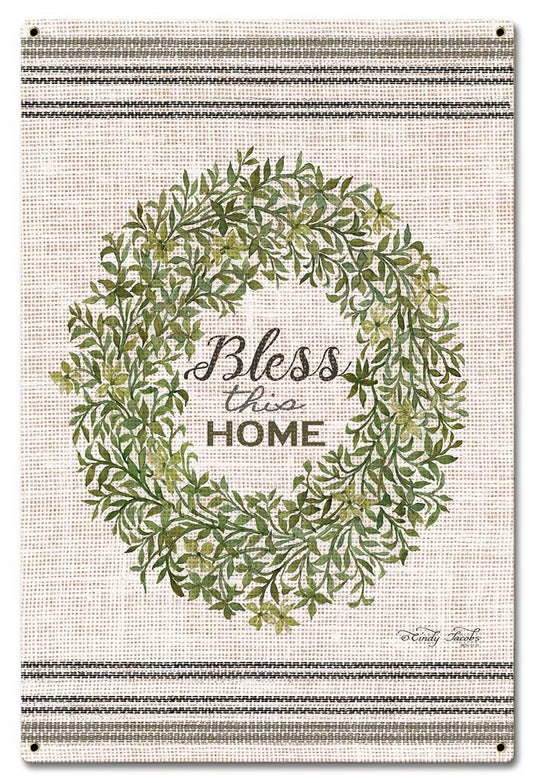 Wood Grain Wreath Bless This Vintage Sign