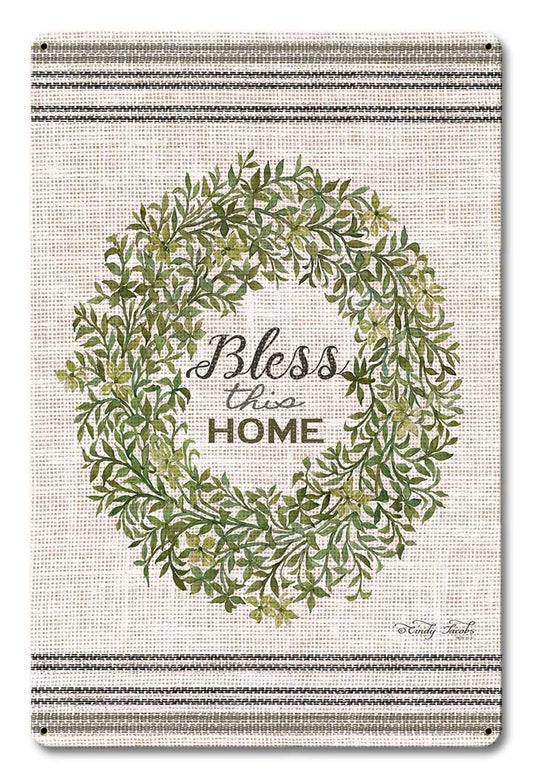 Wood Grain Wreath Bless This Vintage Sign