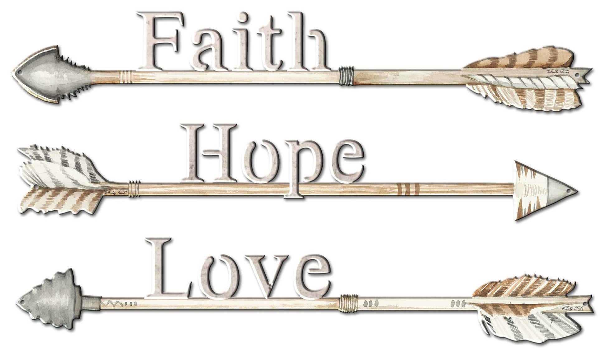 Arrows Faith Hope Love Vintage Sign