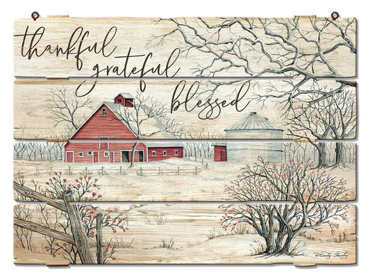 Barn Red Thankful Grateful Vintage Sign