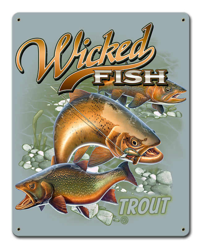 Trout Wicked Fishing Vintage Sign