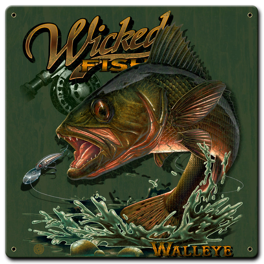 Walleye Wicked Fishing Vintage Sign