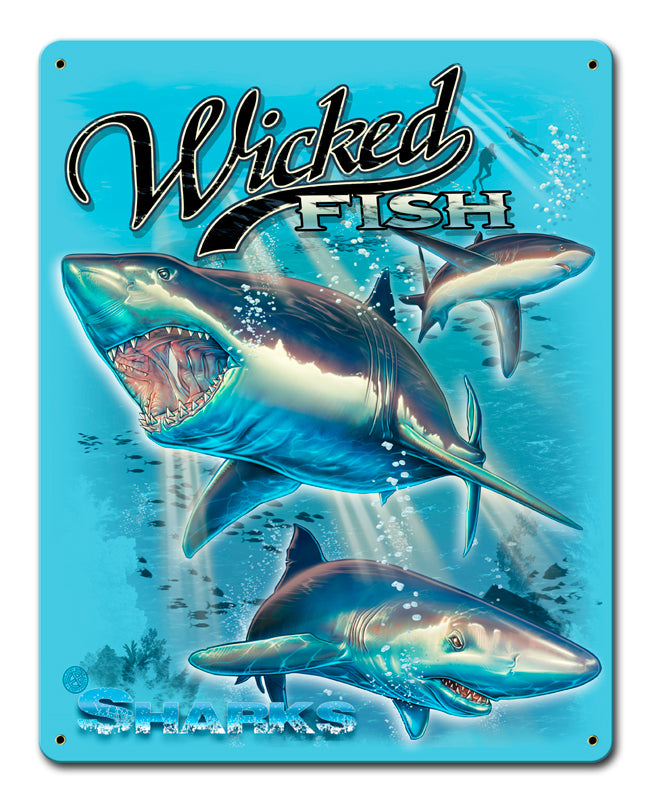 Sharks Wicked Fishing Vintage Sign