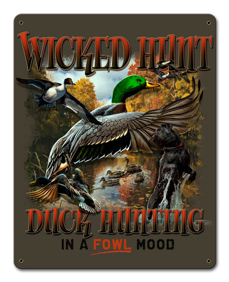 DUCK HUNTER BROWN BACKGROUND Vintage Sign
