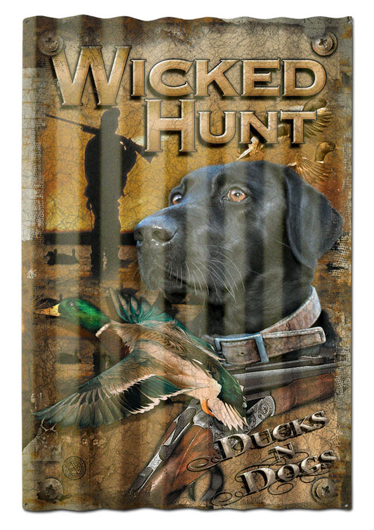 DUCKS AND DOGS CORRUGATED Vintage Sign