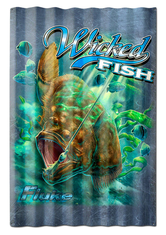 FLUKE WICKED FISH CORRUGATED Vintage Sign