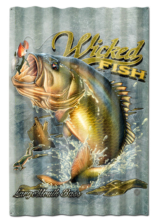 LARGE MOUTH BASS CORRUGATED Vintage Sign