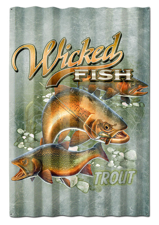 TROUT WICKED FISH CORRUGATED Vintage Sign