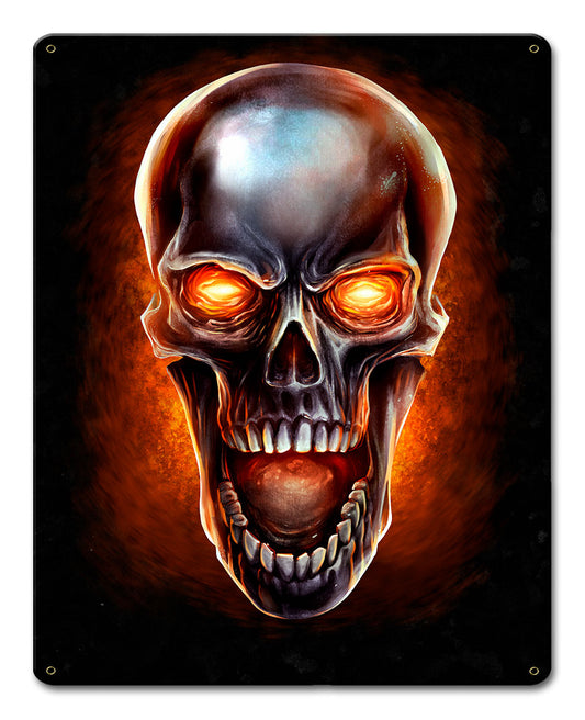 Glowing Metal Skull Vintage Sign
