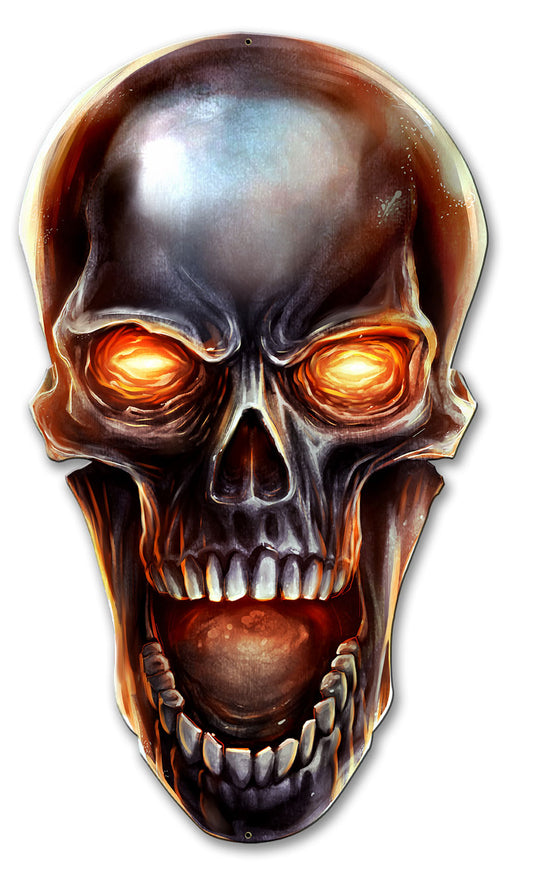 Glowing Metal Skull Vintage Sign