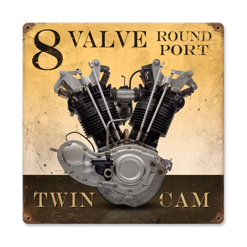 8 Valve Round Port Vintage Sign