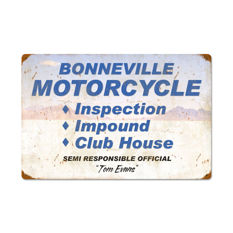 Bonneville Motorcycle Inspection Vintage Sign