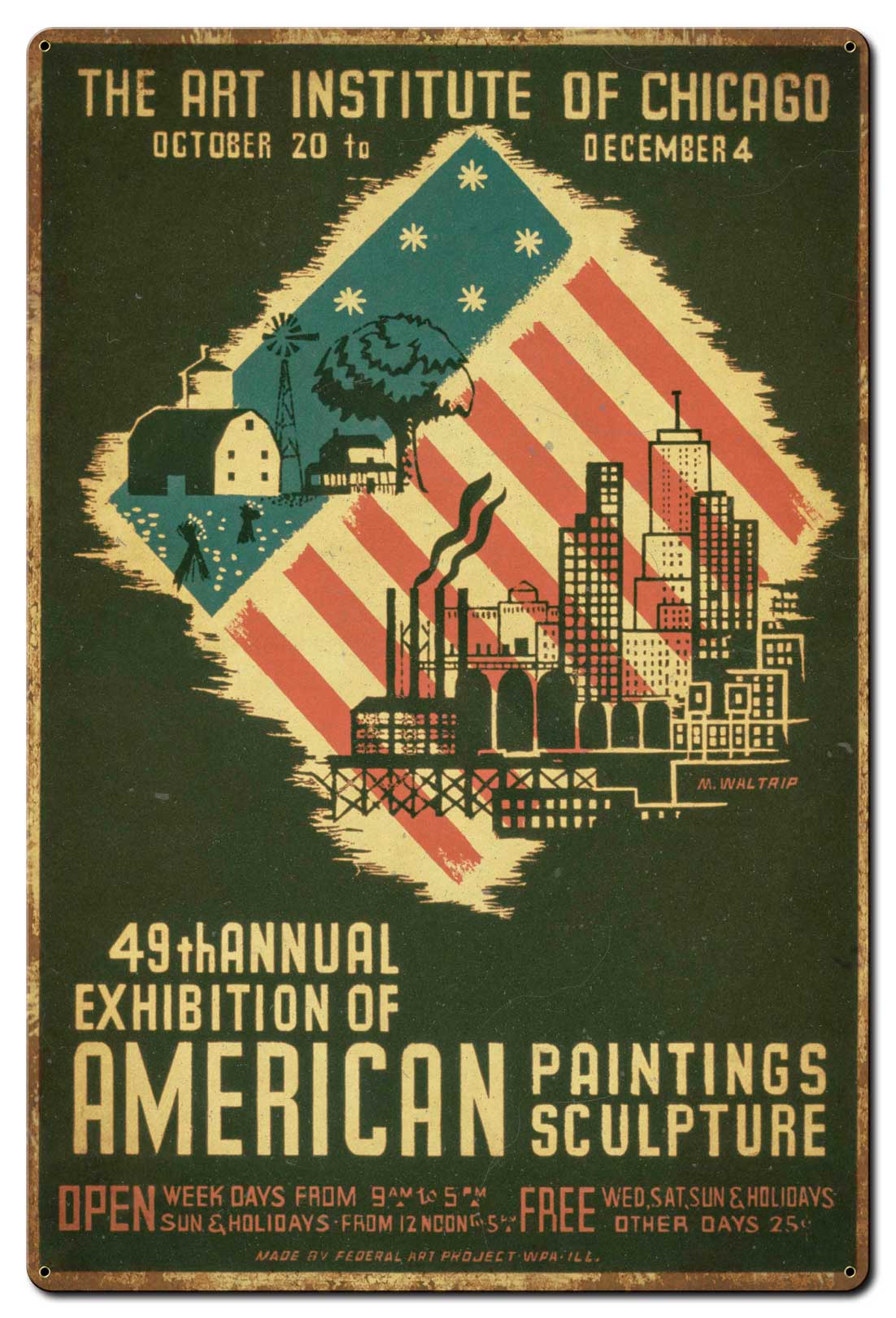 Art Institute Of Chicago 49th Annual Distressed Vintage Sign