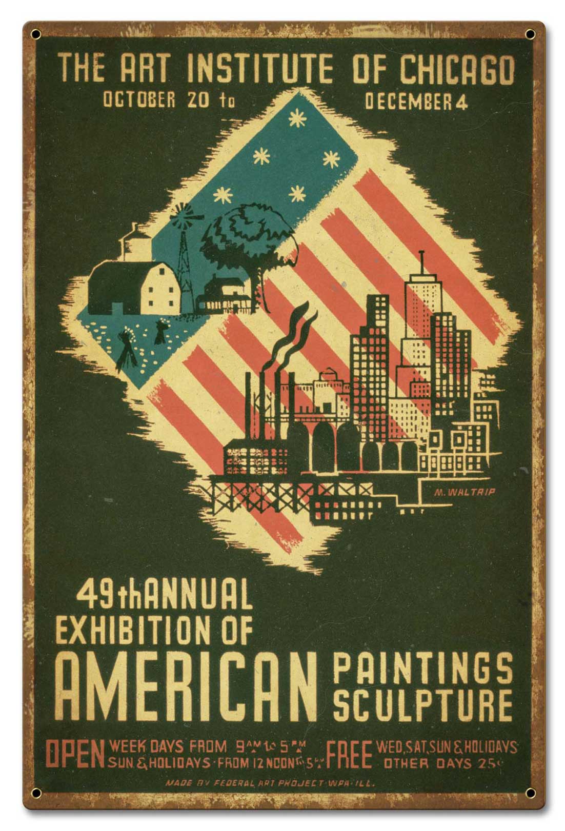 Art Institute Of Chicago 49th Annual Distressed Vintage Sign